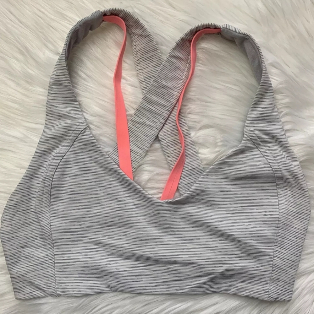 Lululemon Sweat Times Bra Size 6 Strappy Racerback Gray SpaceDye Sunset